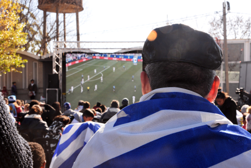 Señor de boina con la bandera en los hombros